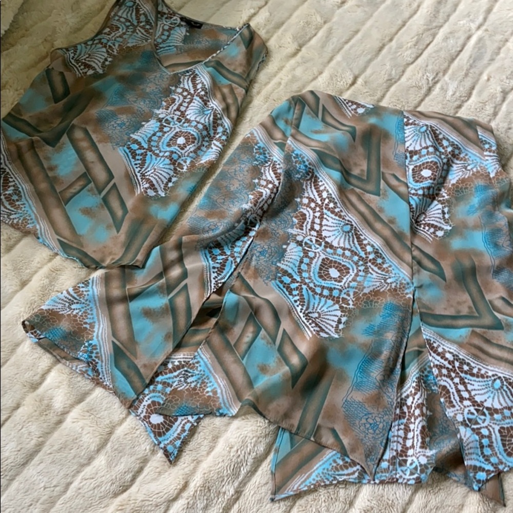 2 piece  multi split skirt suit